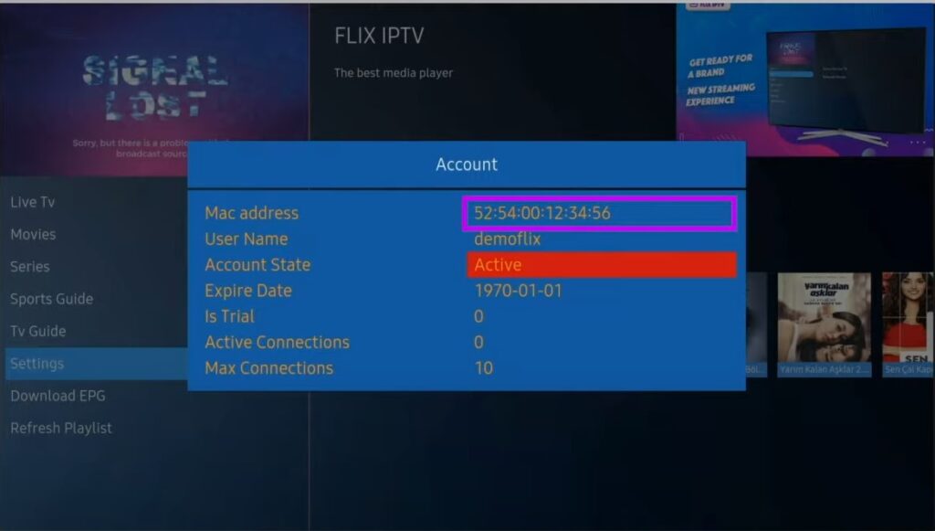 mac address flix iptv